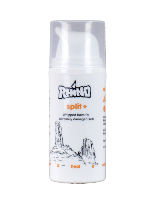 Topical hyaluronic repair cream – Rhino Skin Solutions Split+ for athletes with cracked fingers Split+ by Rhino – hyaluronic-rich whipped cream that supports rapid skin healing and hydration