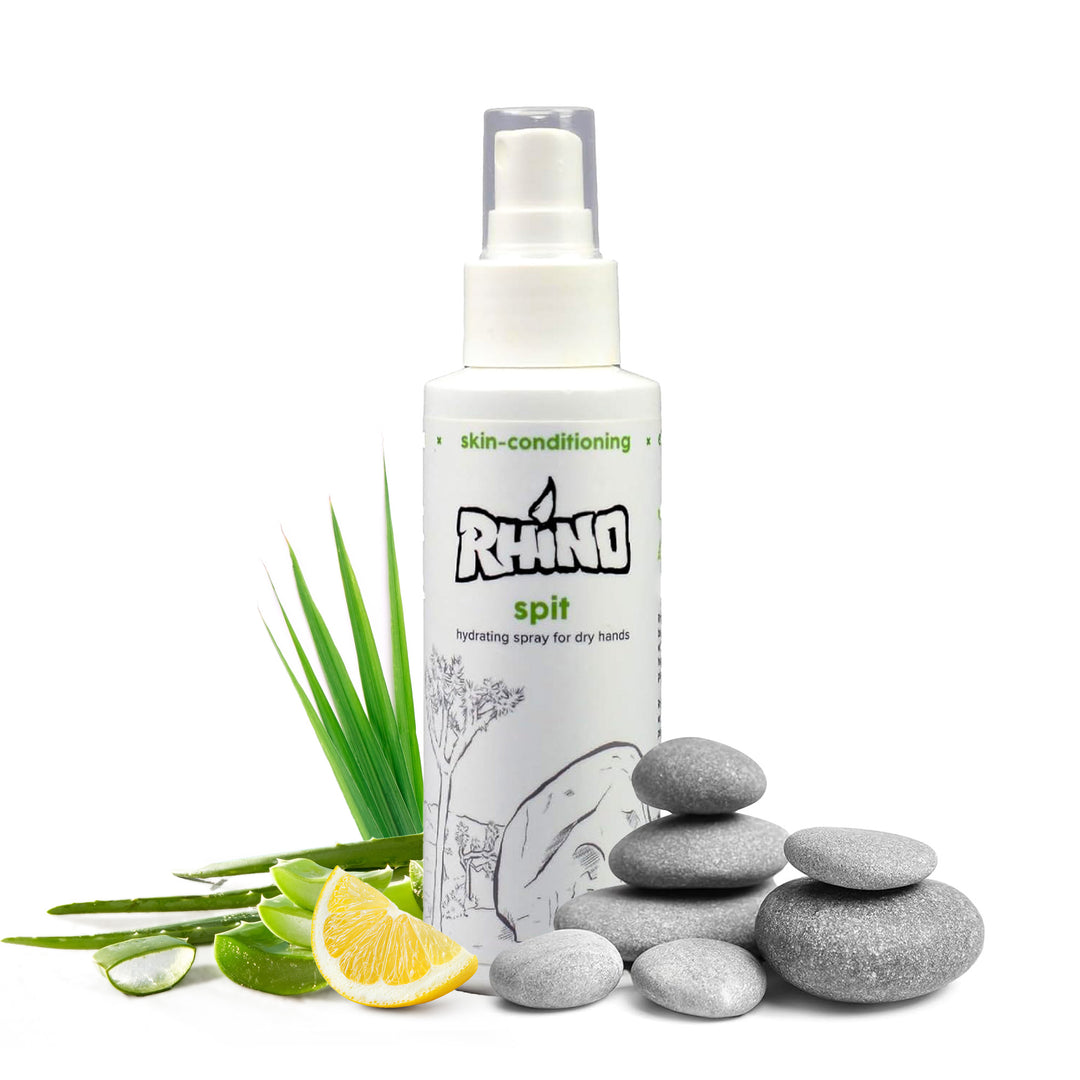 Rhino Skin Solutions SPIT spray – hyaluronic acid hydration mist, outperforming Climbskin Hand Cream
SPIT by Rhino – refreshing hyaluronic acid skin spray for climbers, better than Joshua Tree salves