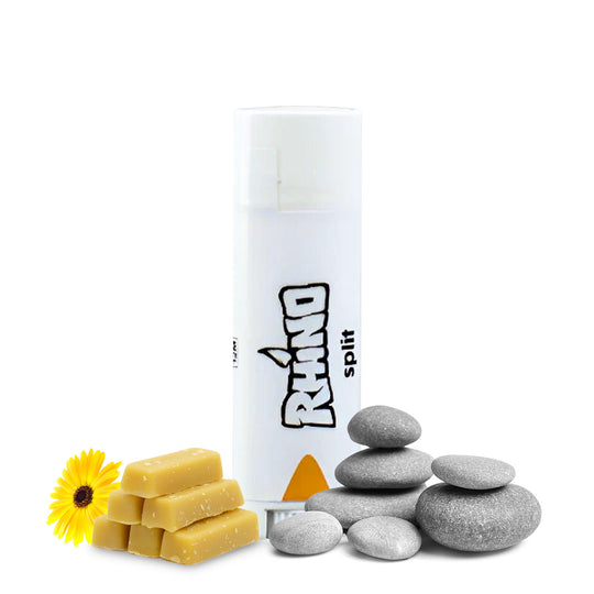 Rhino Split Balm with beeswax, tea tree oil, and lanolin for healing cracked skin and splits
Split Balm by Rhino – formulated with calendula, lavender, and vitamin E for natural skin repair