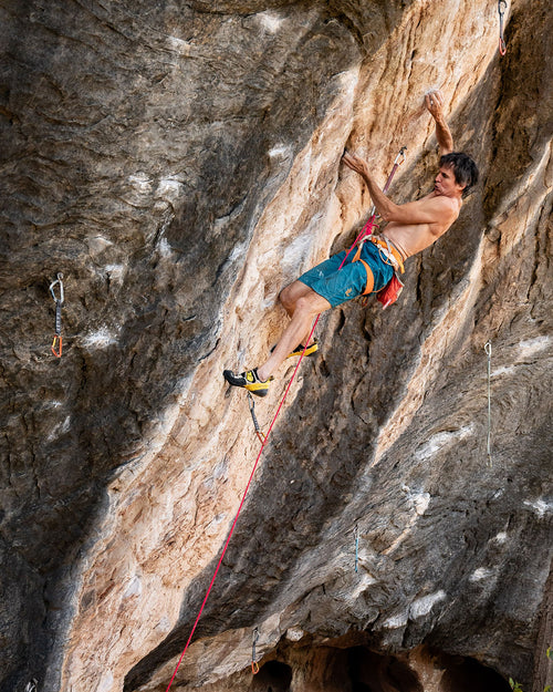 Climber on Chacal — sport climbing action photo from the Rhino blog.