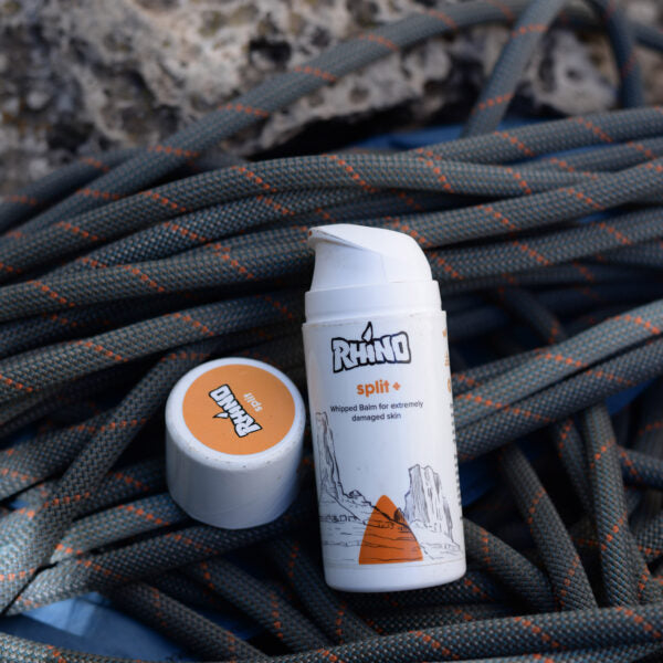 Rhino Split+ skincare for climbers, jiu jitsu, and hard-working hands – hyaluronic and nourishing oils