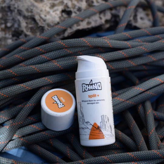 Rhino Split+ skincare for climbers, jiu jitsu, and hard-working hands – hyaluronic and nourishing oils
