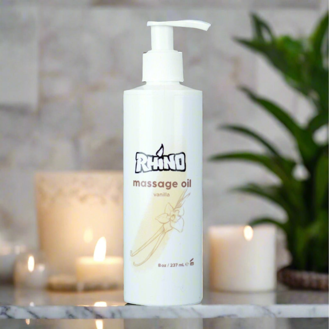 Rhino Skin Solutions sensual oil – coconut vanilla scented massage blend for skin nourishment
Luxurious coconut vanilla massage oil – ideal for couples massage, bodywork, or personal care
All-natural sensual massage oil by Rhino – coconut and vanilla oils for moisturizing and calming effect