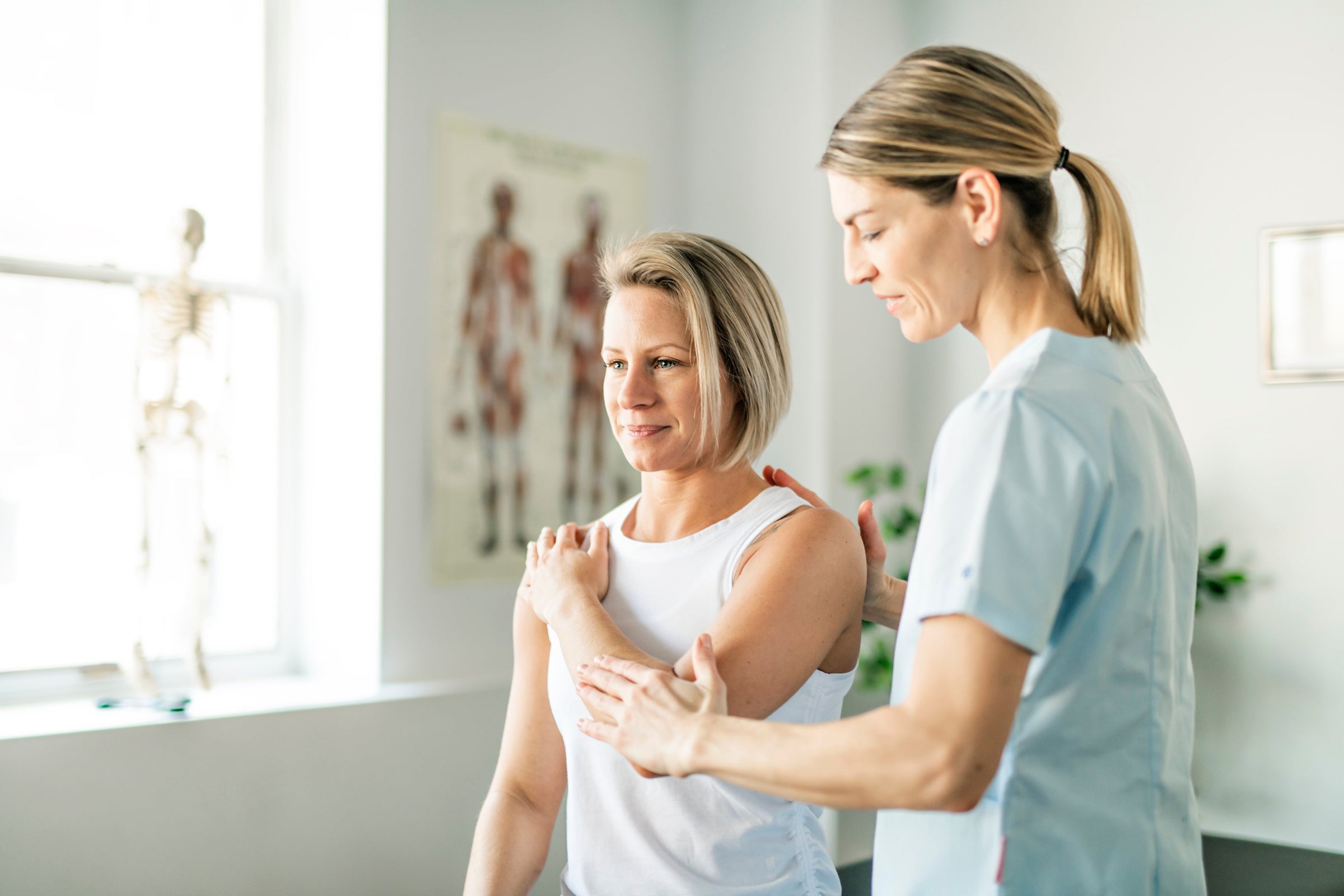 Shoulder physical therapy session — joint and tendon support