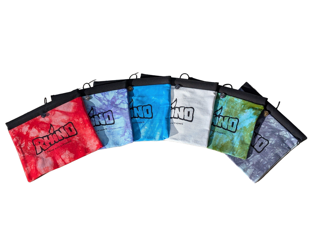 Colorful hand made bags with a brand logo 