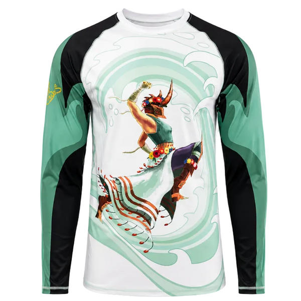 Long-sleeve shirt with artistic design of a person on a white background