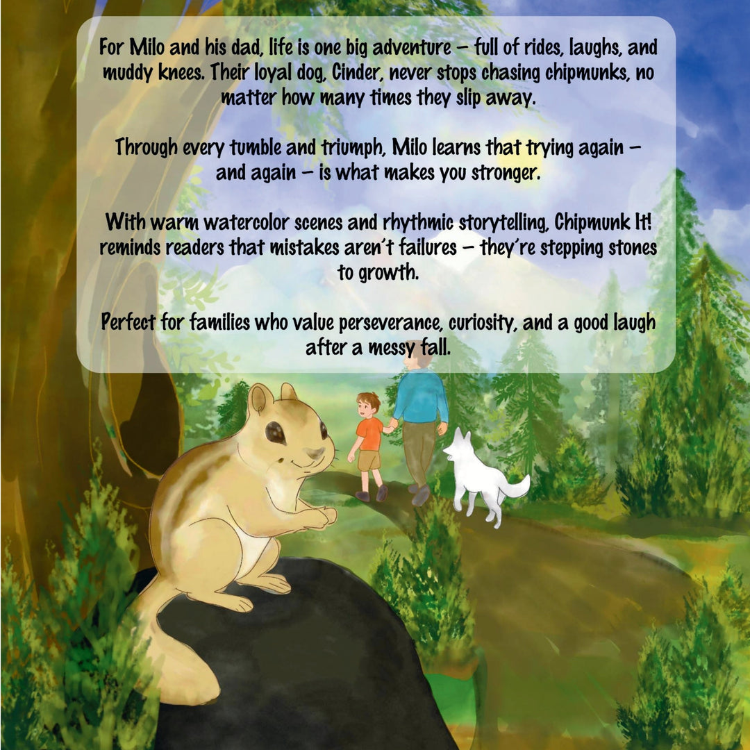 Two book covers of 'Champions Chipmunk It' with a child and dog in a forest setting.