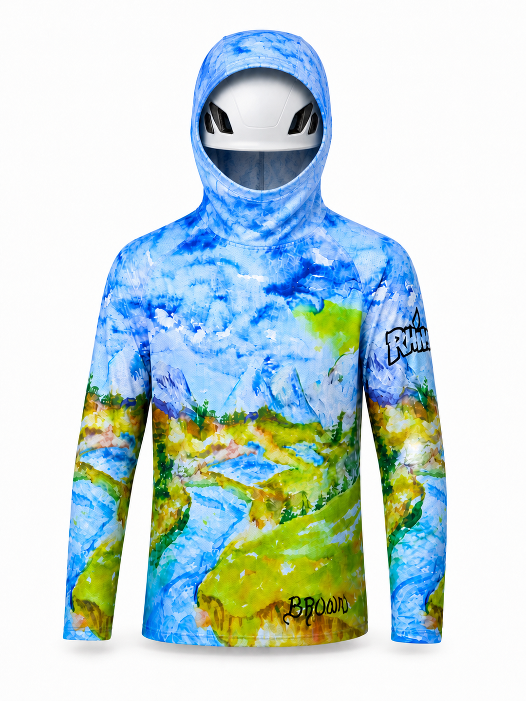 Hoodie with nature-themed design on a white background