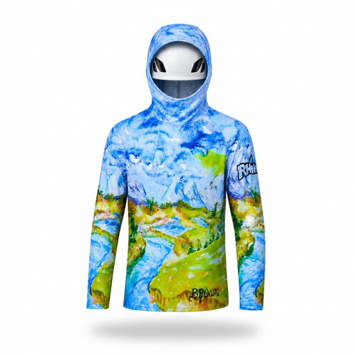 Hoodie with nature-themed design on a white background