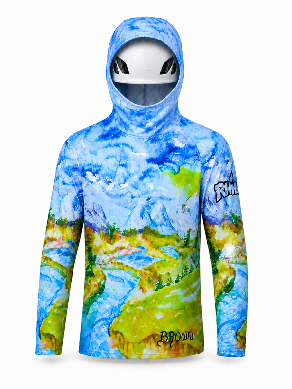 Hoodie with nature-themed design on a white background