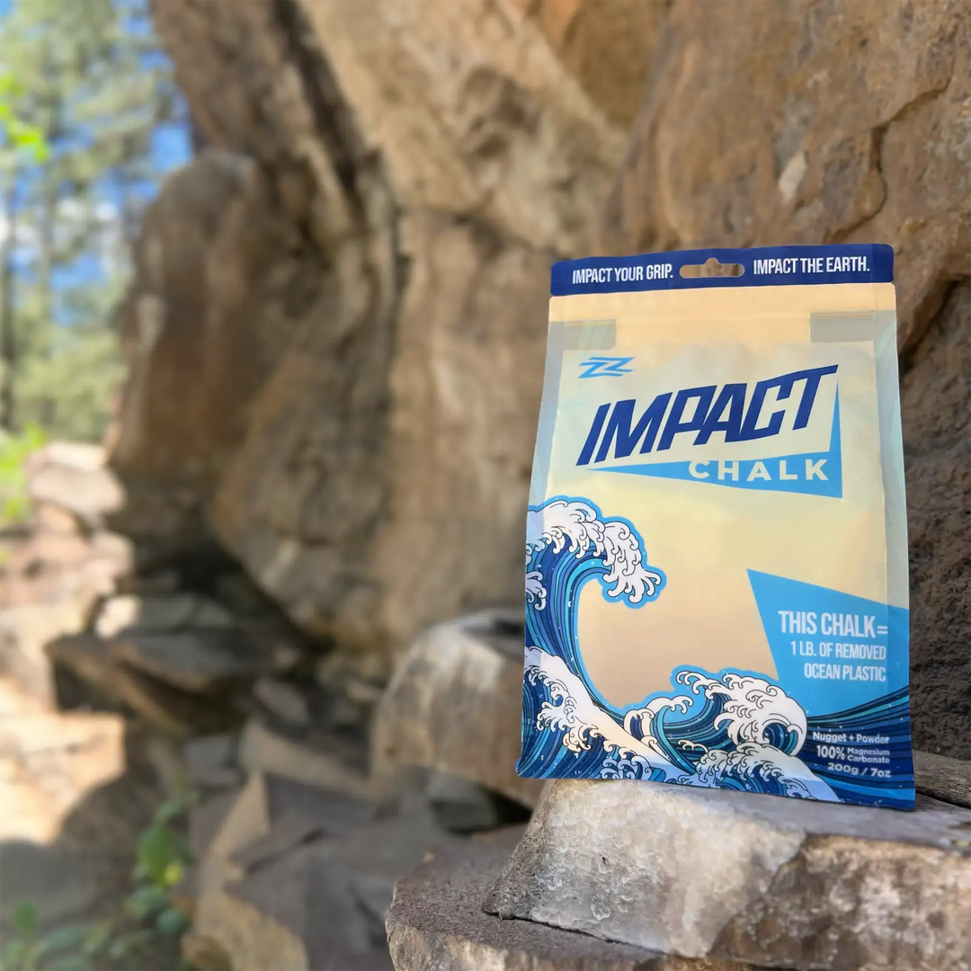 Guaranteed Performance: Impact Chalk is selected through blind testing by pro athletes and daily climbers for its superior grip and reliability, no matter the conditions.

Eco-Friendly Impact: For every bag sold, 1 lb. of ocean plastic is removed, contributing to cleaner oceans and supporting social and economic development in affected areas through CleanHub.

Premium Composition: Made from 100% magnesium carbonate, with a perfect 50/50 mix of powder and nuggets to suit all climbing styles, from indoor boul