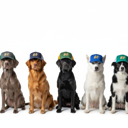 Colorful hats on adogs