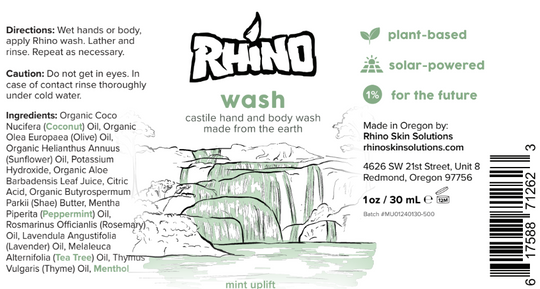 Gentle cleansing Castile soap for athletes, Rhino Wash protects and nourishes skin after intense activities