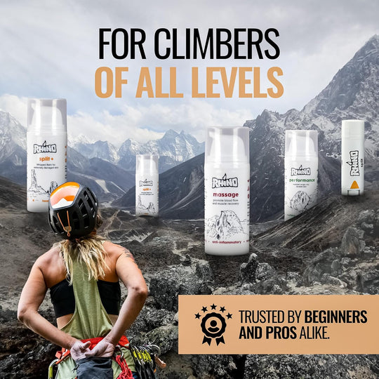 Rhino Skin Solutions travel pouch filled with grip, repair, and recovery products for athletes