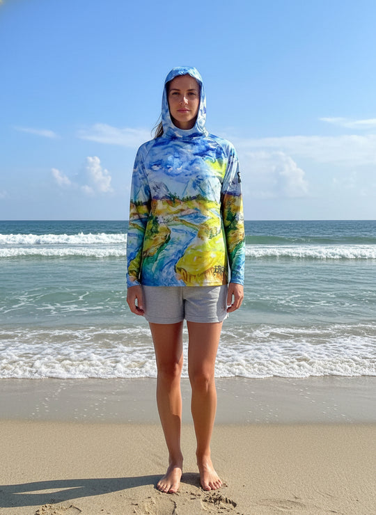 Sun Hoodie – Poly SPF 50 with Artwork by Debbra Brown