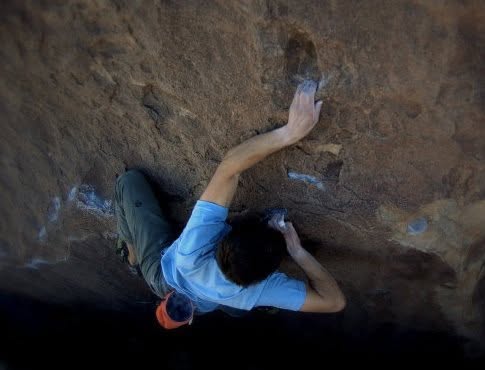 Crimping iron patina at Hueco Tanks