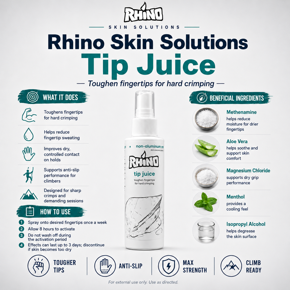 Rhino Skin Solutions Tip Juice product information on a white background