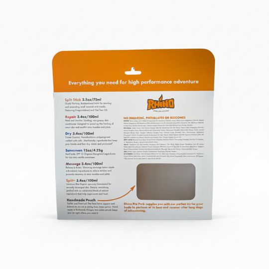 Product packaging with text and a logo on a white background