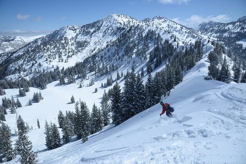 Backcountry skier touring the Wasatch mountains — Rhino skin care for winter sports.