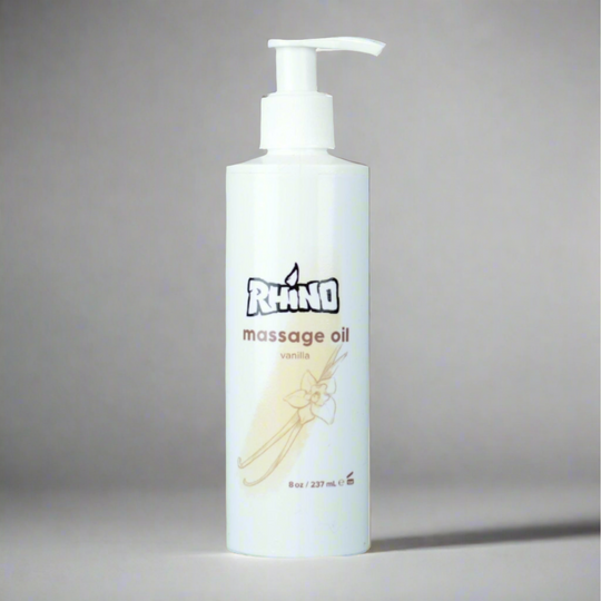 Rhino Massage oil with coconut oil, vanilla and arnica