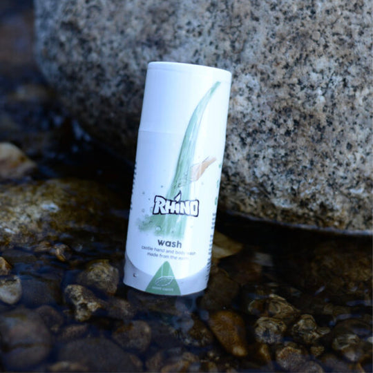 Rhino Wash Castile soap, eco-friendly skin care for athletes, climbers, and outdoor enthusiasts.